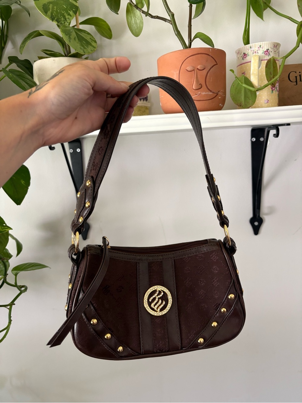 Rocawear Dark Brown Shoulder Bag with Gold Emblem